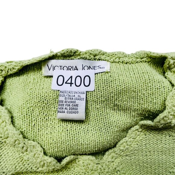 Victoria Jones Light Green Silk Knit Sweater XL With Floral & Diamond Patterns M - Picture 11 of 11